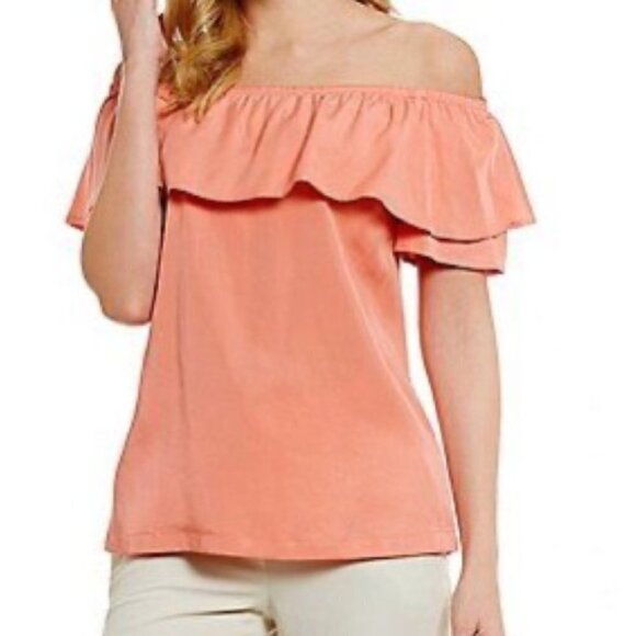 EC H by Halston Peach Off the Shoulder Top - Size Large - Picture 1 of 5
